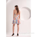 Colorblock Floral Imprimir Mini Vestido Flare